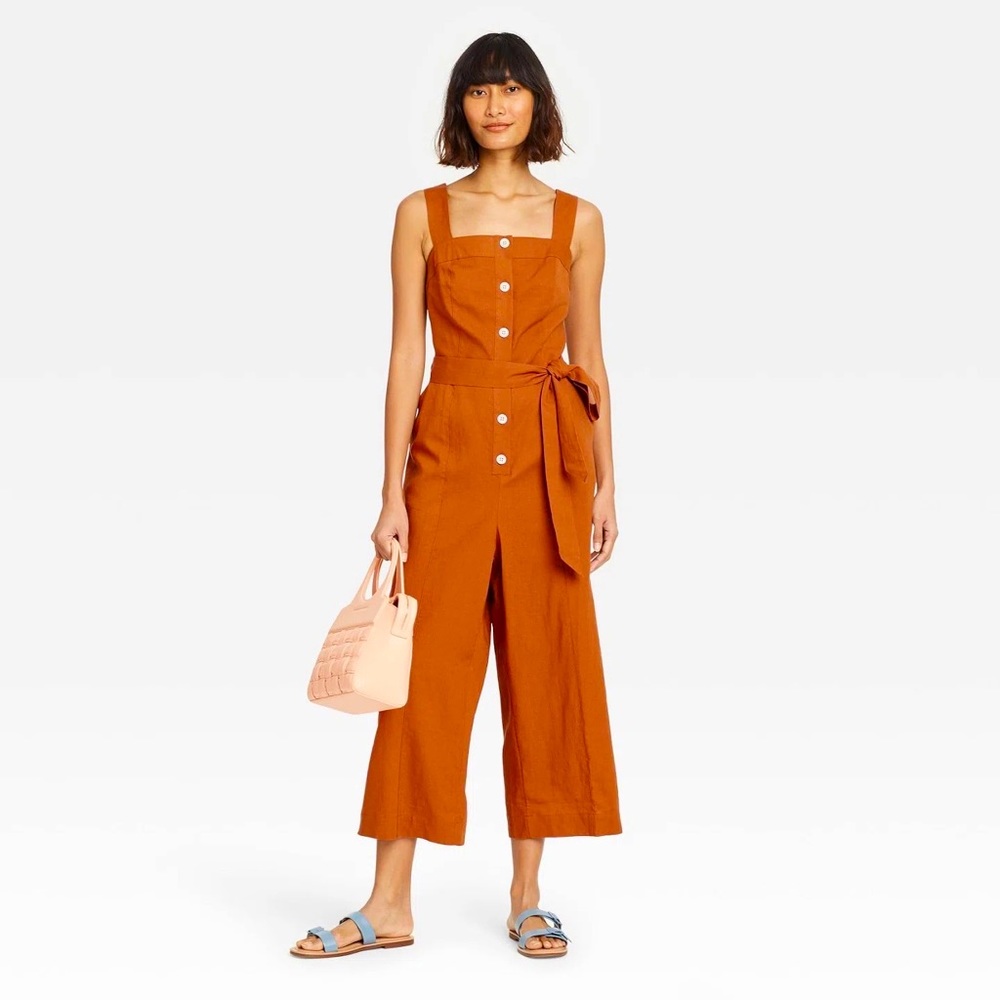 MSRP: $30 A New Day Sleeveless Button-Front Brown Jumpsuit